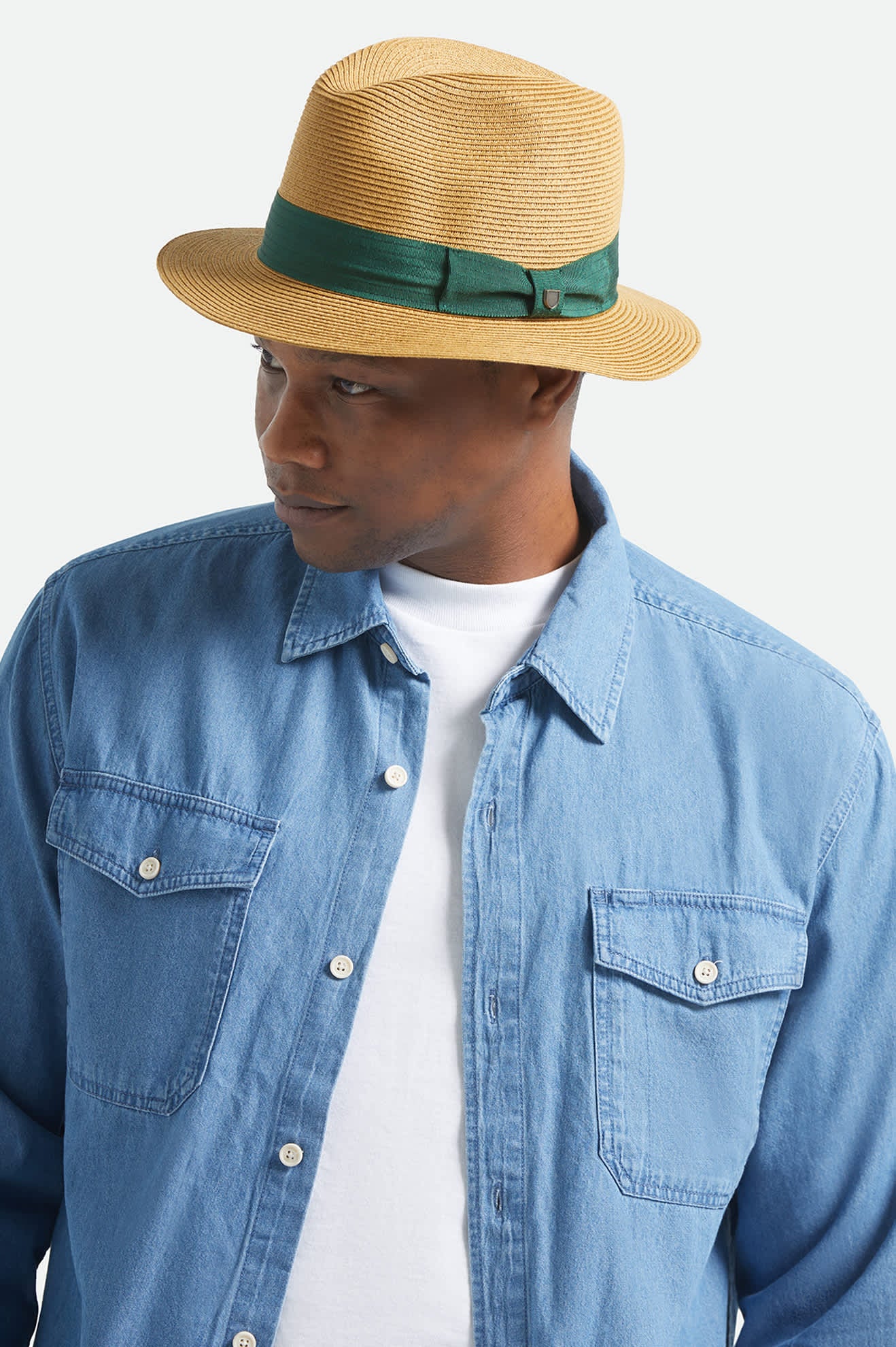 brixton-roma-straw-packable-fedora-dark-tan-primal-green image 2