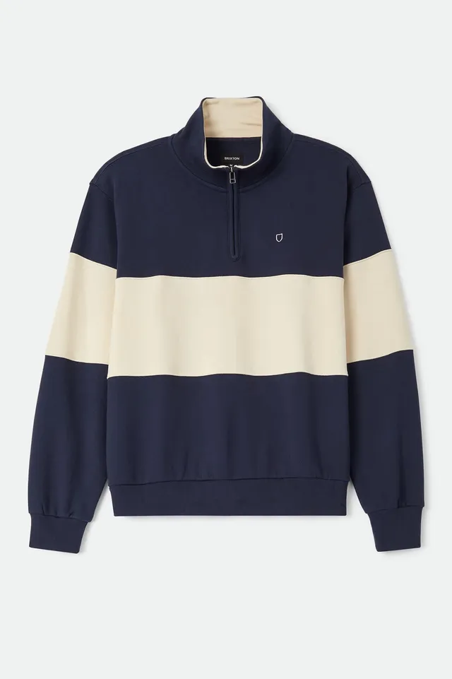 brixton-danville-quarter-zip-fleece-navy-whitecap-troyer-330gsm image 1