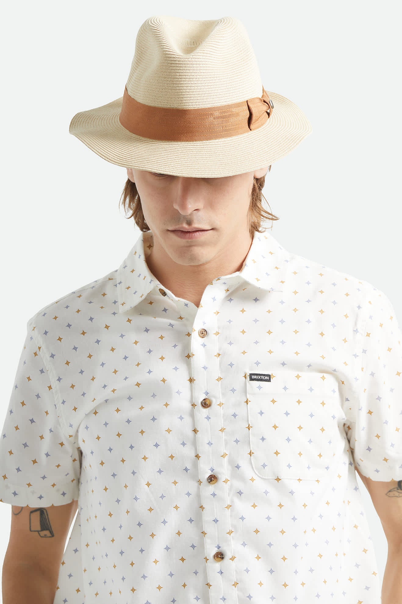 brixton-roma-straw-fedora-hut-natural-bronze-packable-stroh image 2