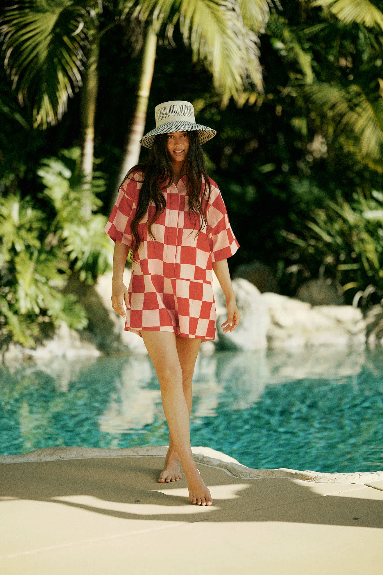 brixton-getaway-romper-jumpsuit-silber-pink-karo-baumwolle image 7