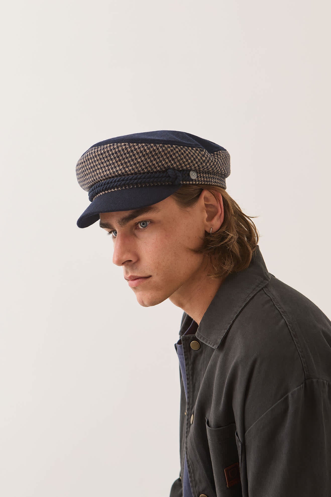 brixton-fiddler-fisherman-cap-navy-sand-houndstooth image 3
