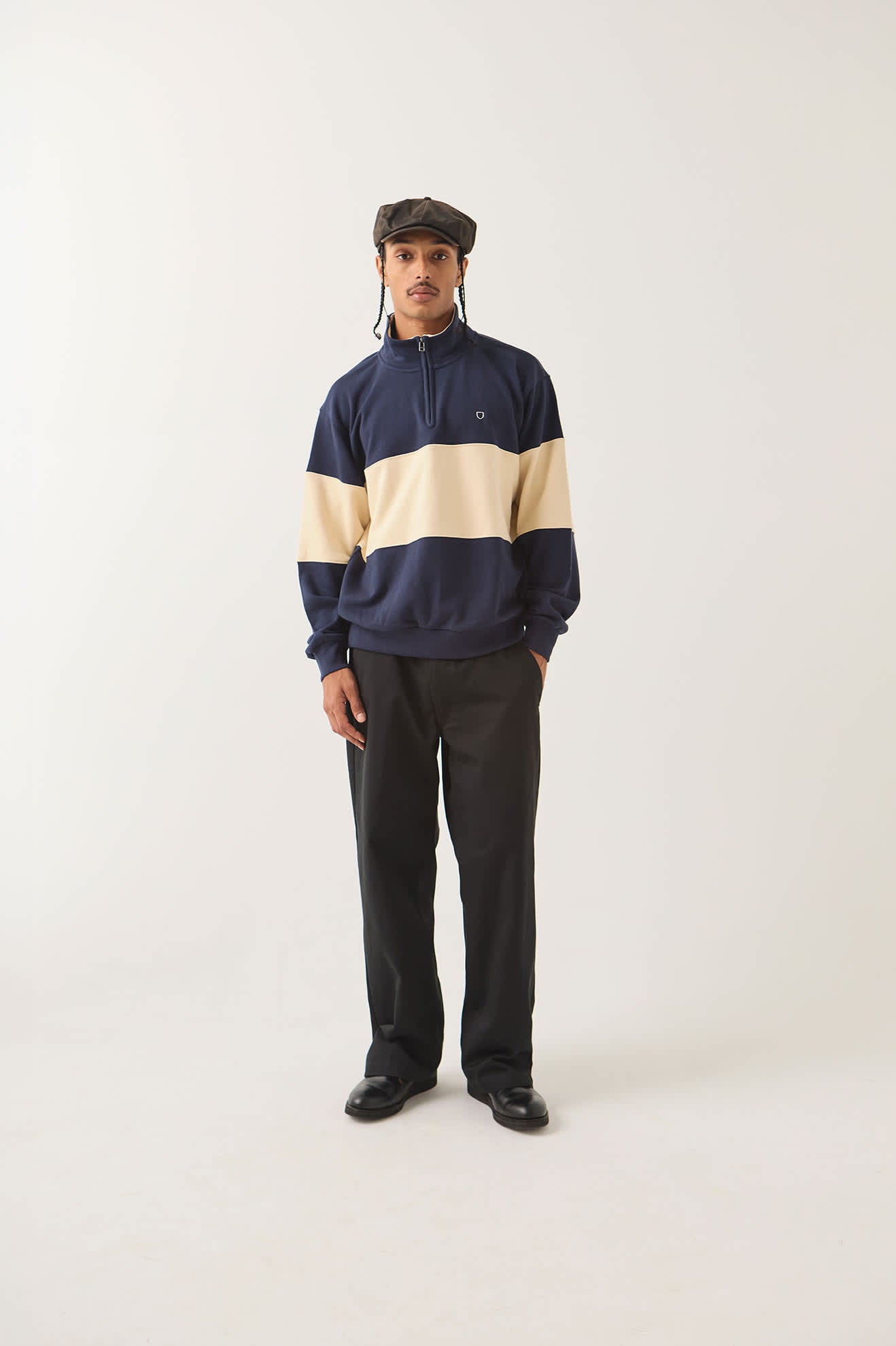 brixton-danville-quarter-zip-fleece-navy-whitecap-troyer-330gsm image 2