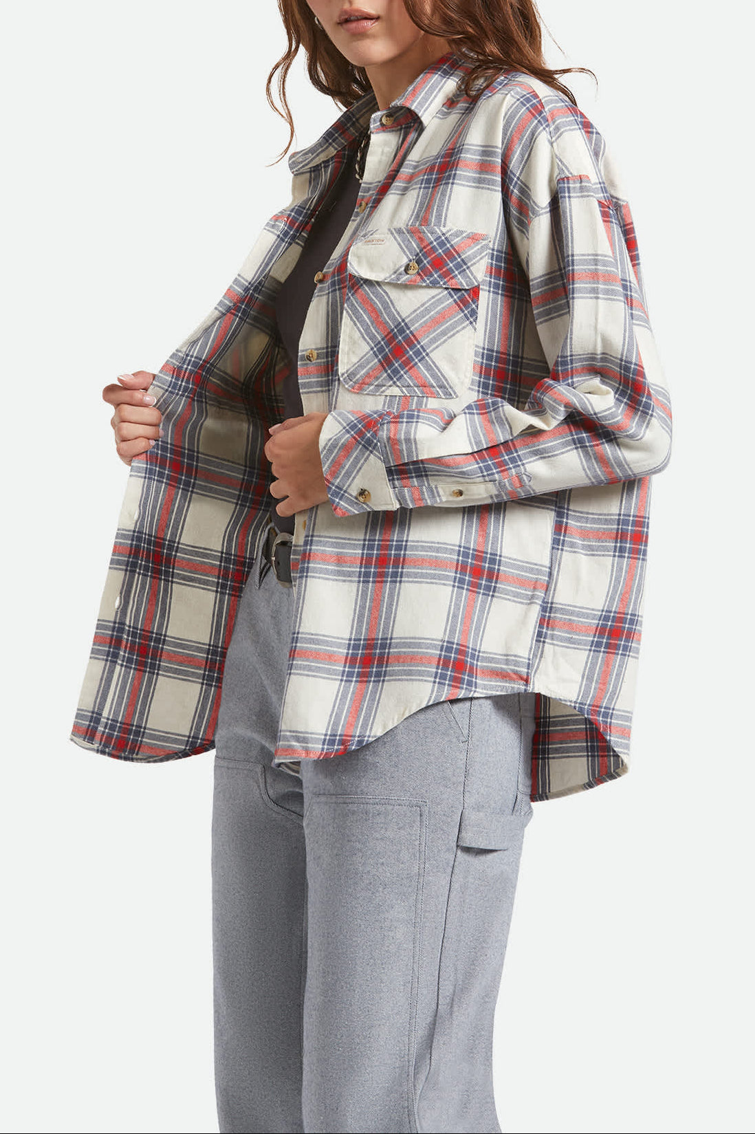 brixton-bowery-vintage-overshirt-damen-off-white-flanell image 3