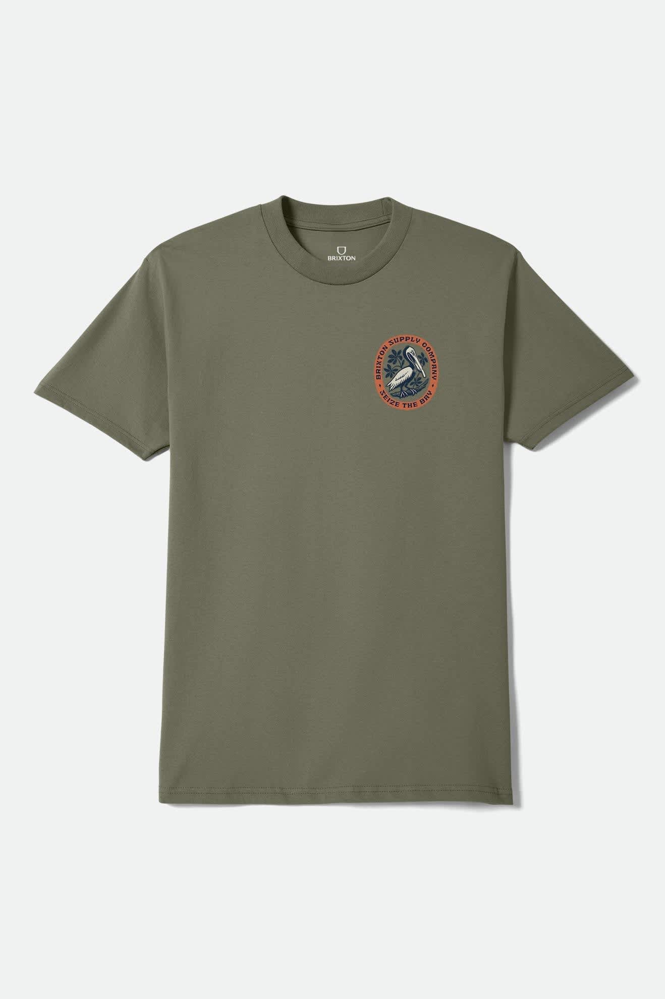 brixton-bay-t-shirt-olive-surplus-mit-print image 1
