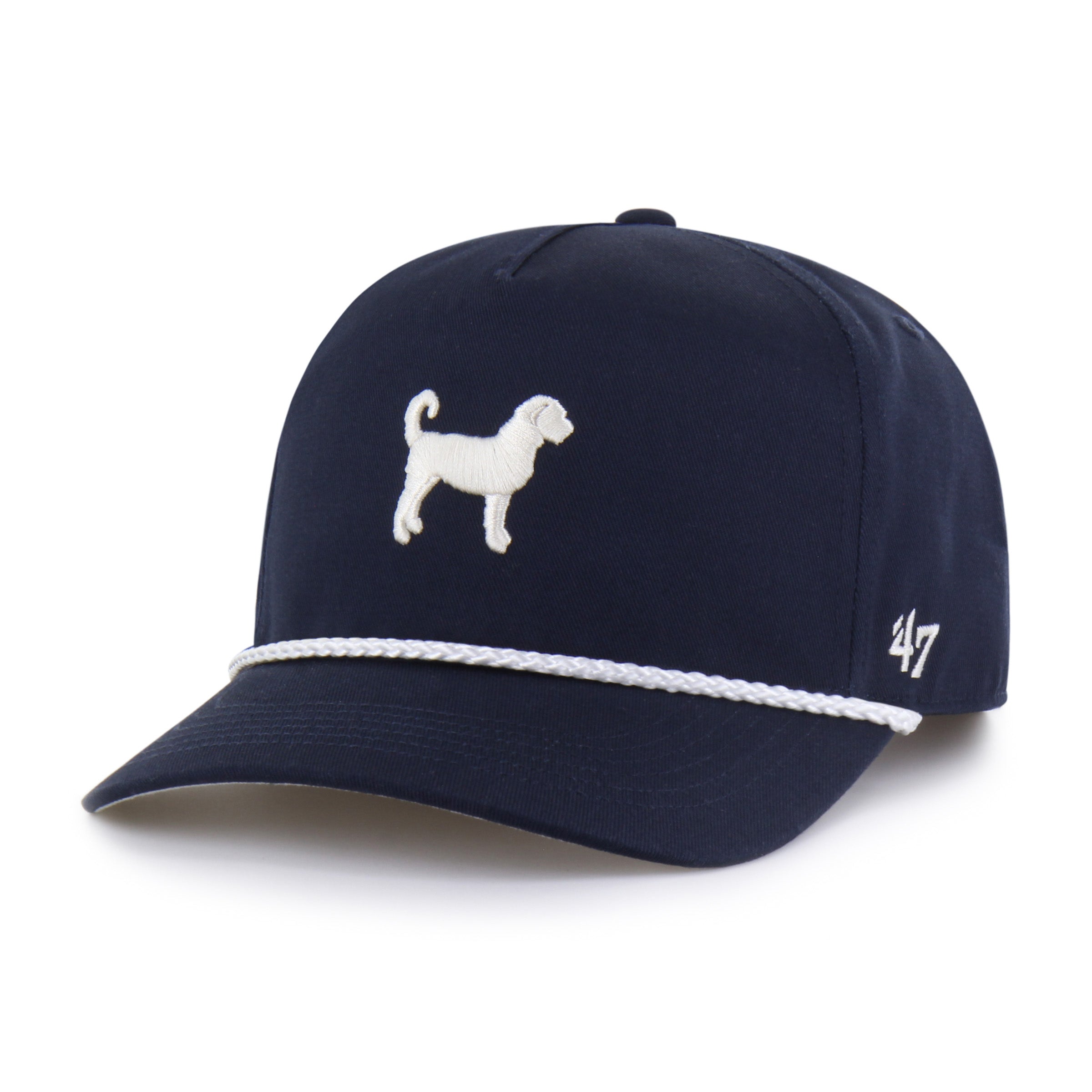 47-hitch-goldendoodle-cap-navy-snapback-hundemotiv image 1