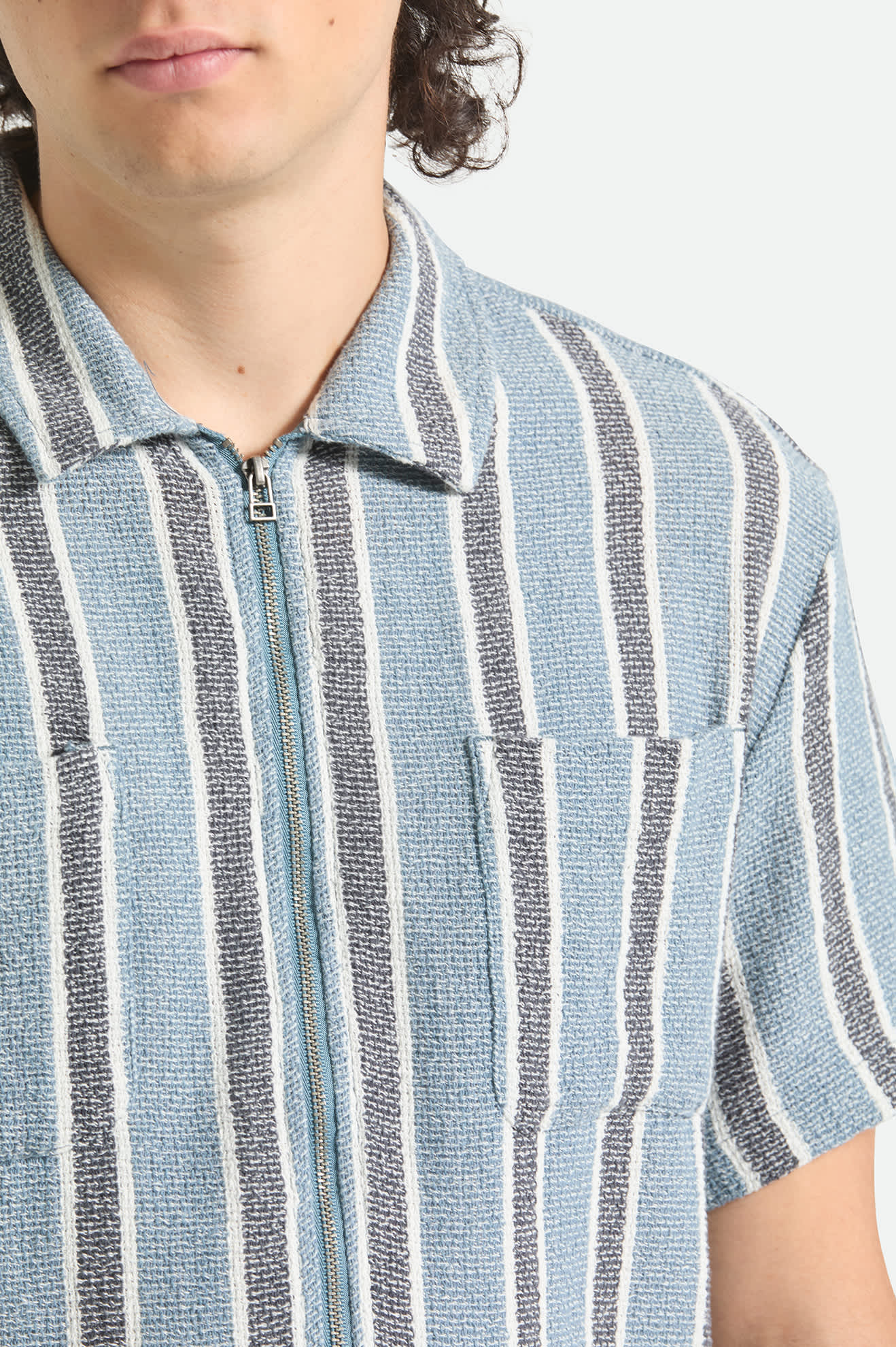 brixton-dexter-kurzarmhemd-black-dusty-blue-streifen image 4