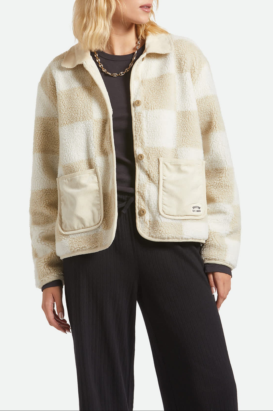 brixton-delilah-sherpa-jacke-white-natural-checker image 2