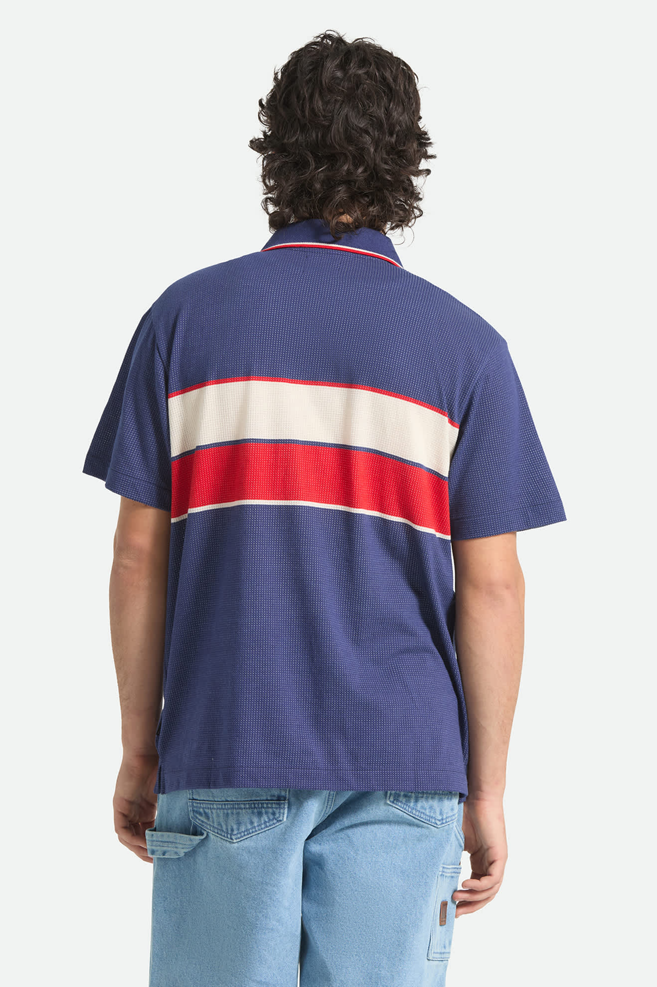 brixton-bunker-mesh-kurzarmhemd-washed-navy-streifen image 3