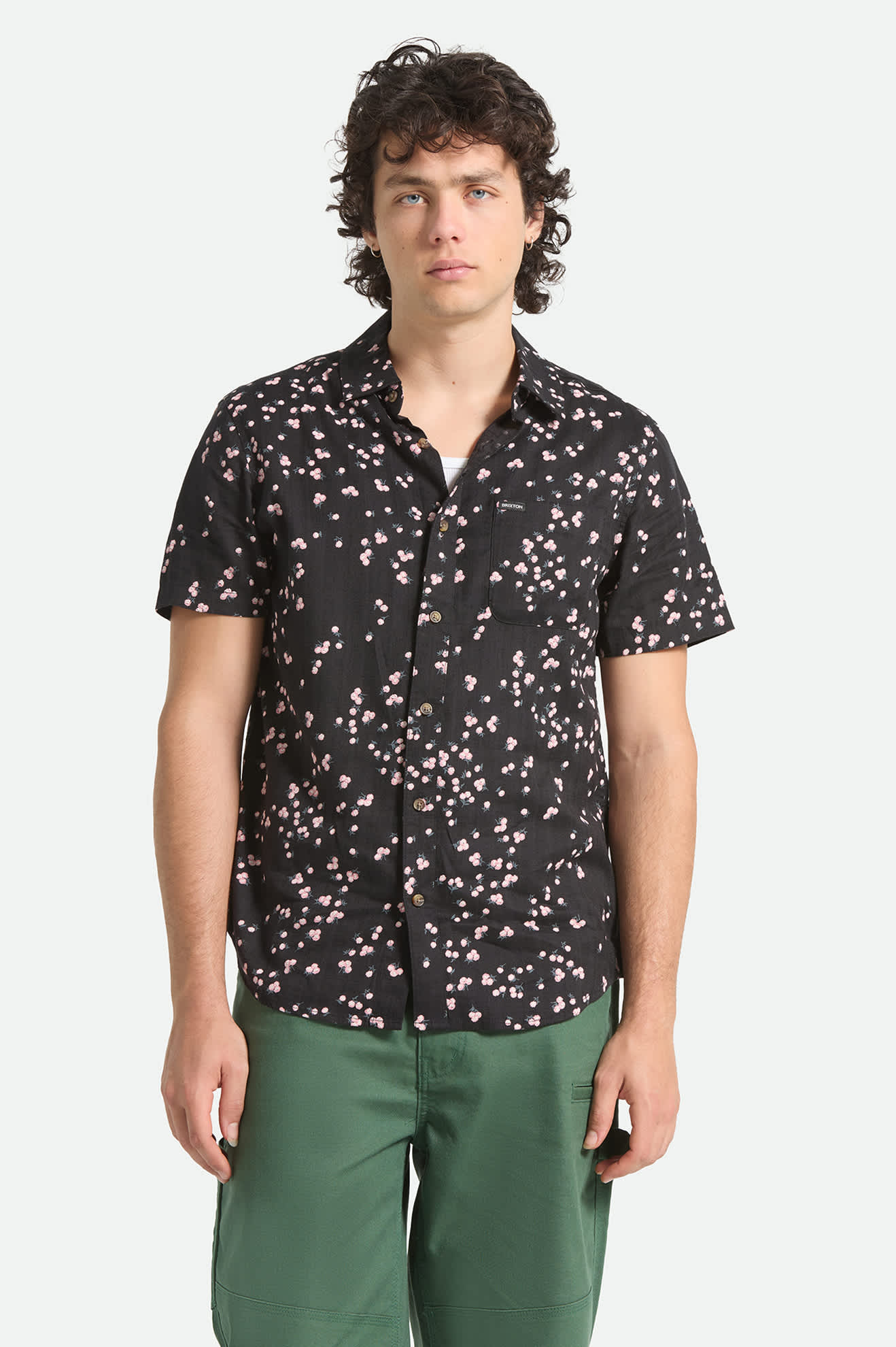 brixton-charter-slub-kurzarmhemd-black-pink-baumwolle image 2