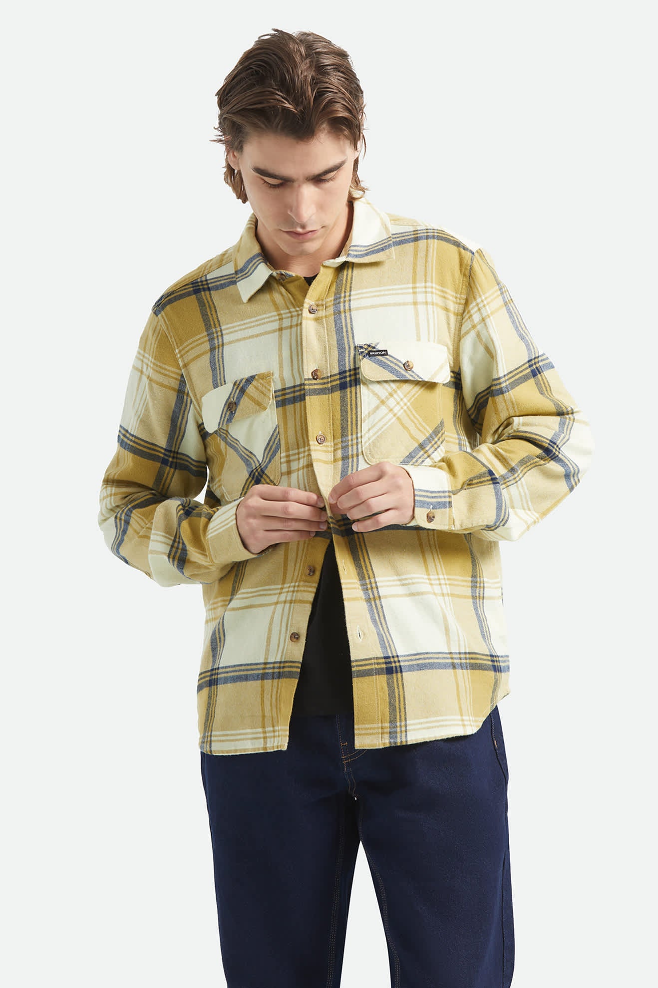 brixton-bowery-flanellhemd-yellow-dusted-ochre-baumwolle image 2