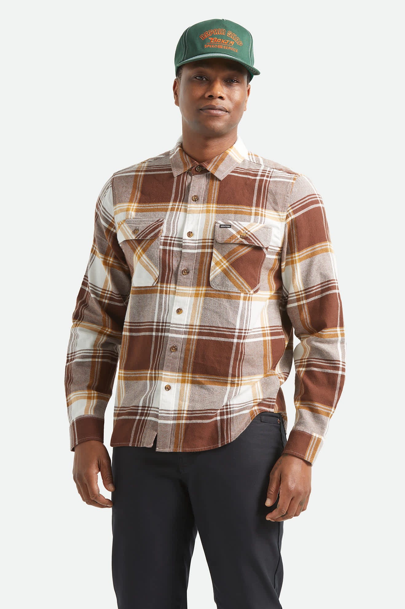 brixton-bowery-flanellhemd-chocolate-off-white-baumwolle image 2