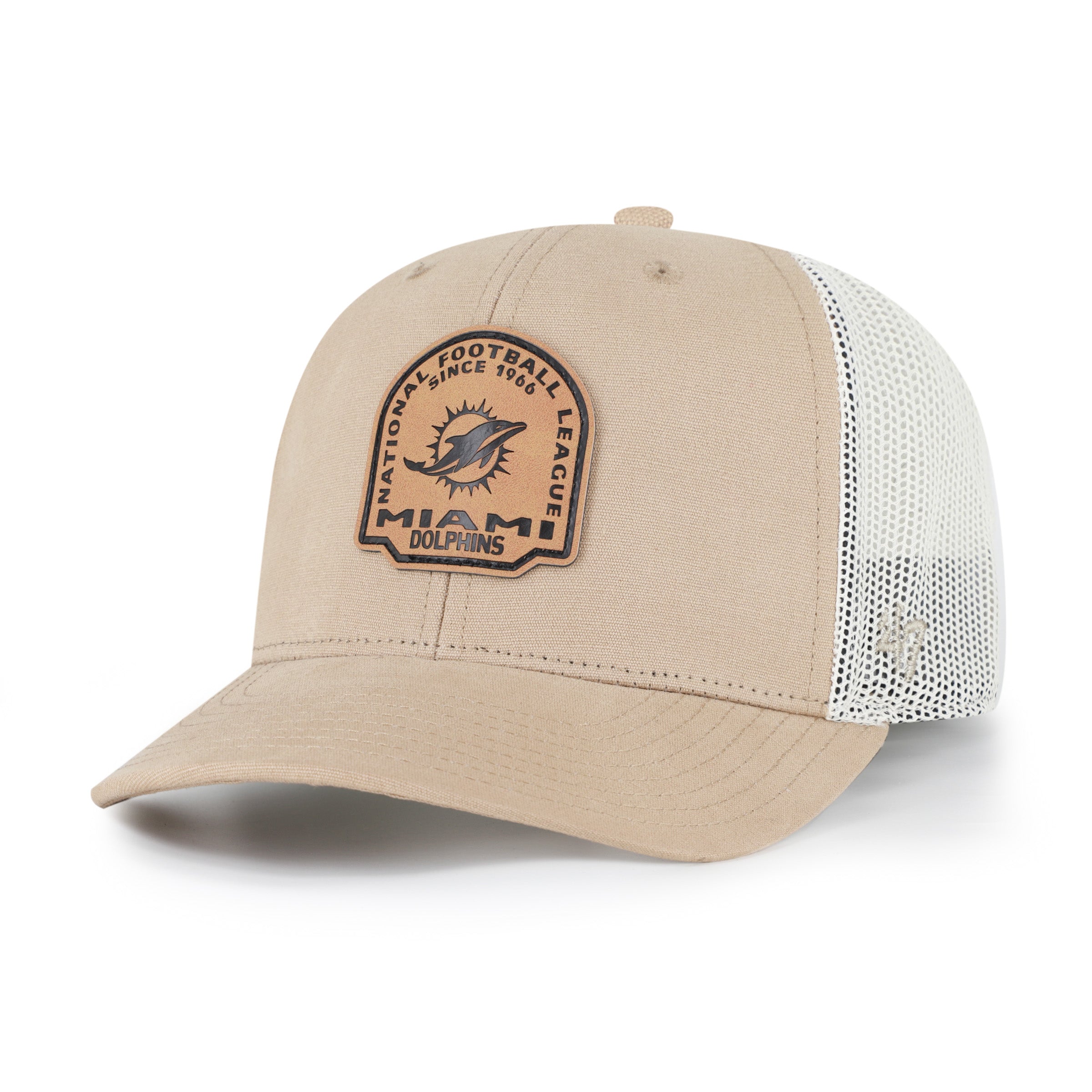 47-trucker-miami-dolphins-bonehide-cap-khaki-trucker-snapback image 1
