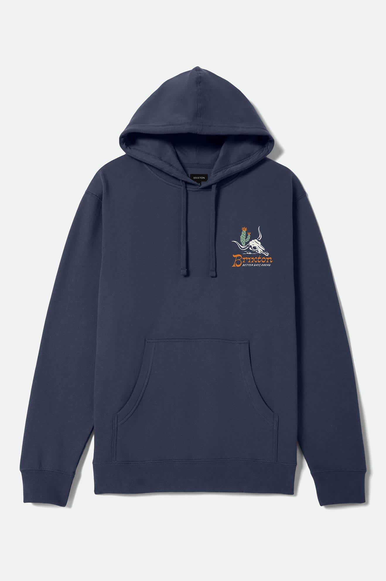 brixton-barren-hoodie-washed-navy-mit-brustprint-kapuzenpullover image 2