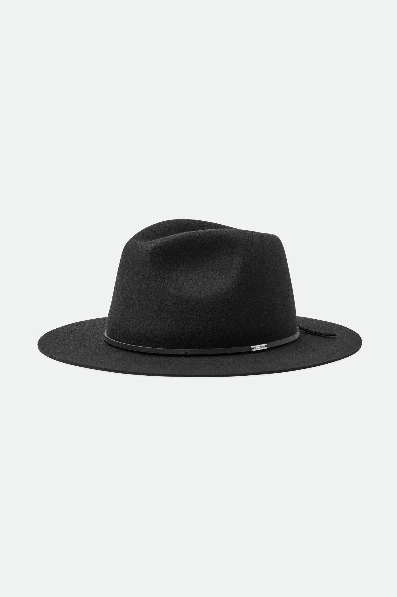 brixton-wesley-fedora-black-wollfilzhut-lederband image 1