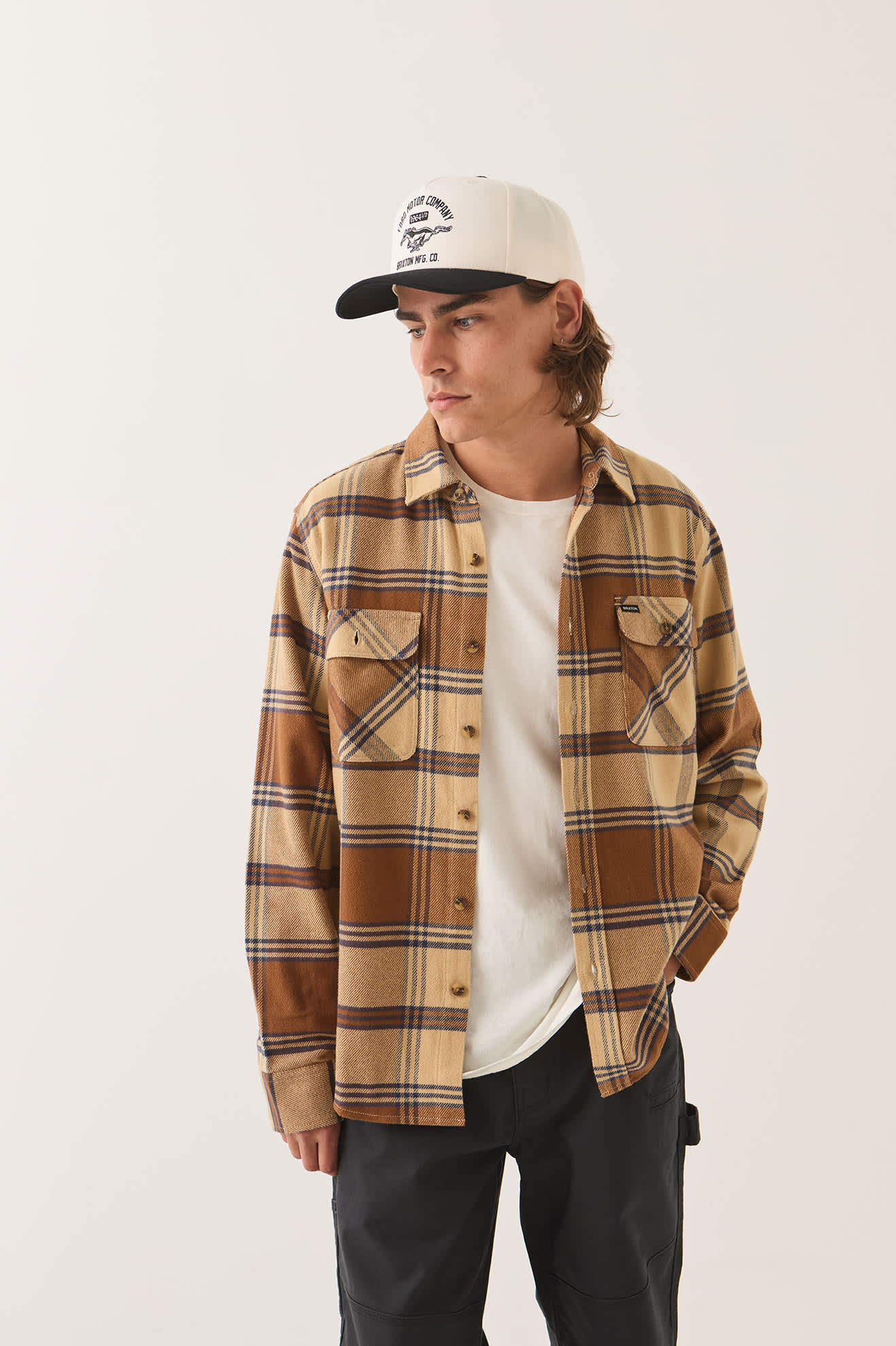 brixton-bowery-flannel-hemd-sand-bison-kariert image 5