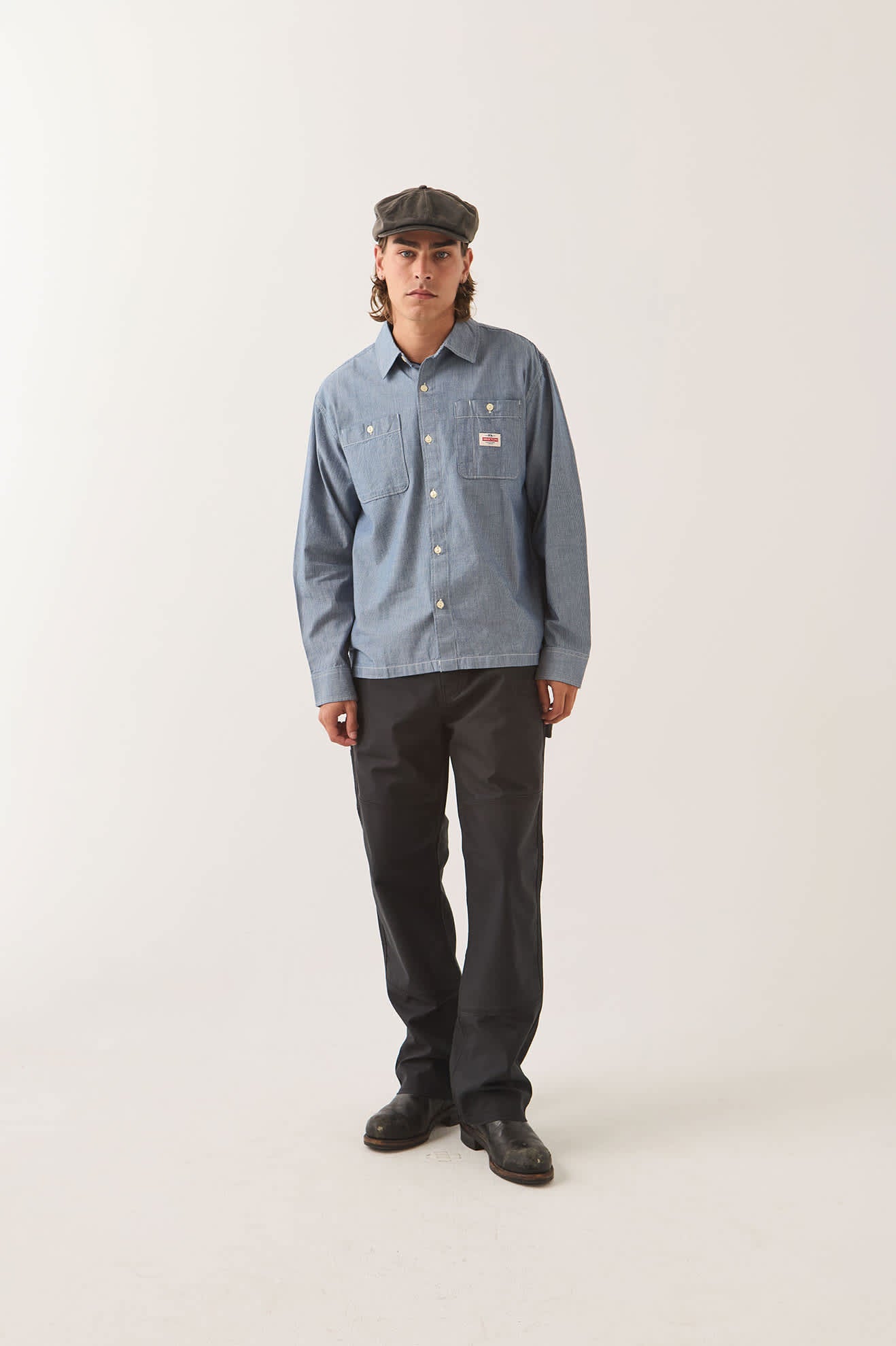brixton-trademark-langarmhemd-blue-chambray-micro-stripe image 2