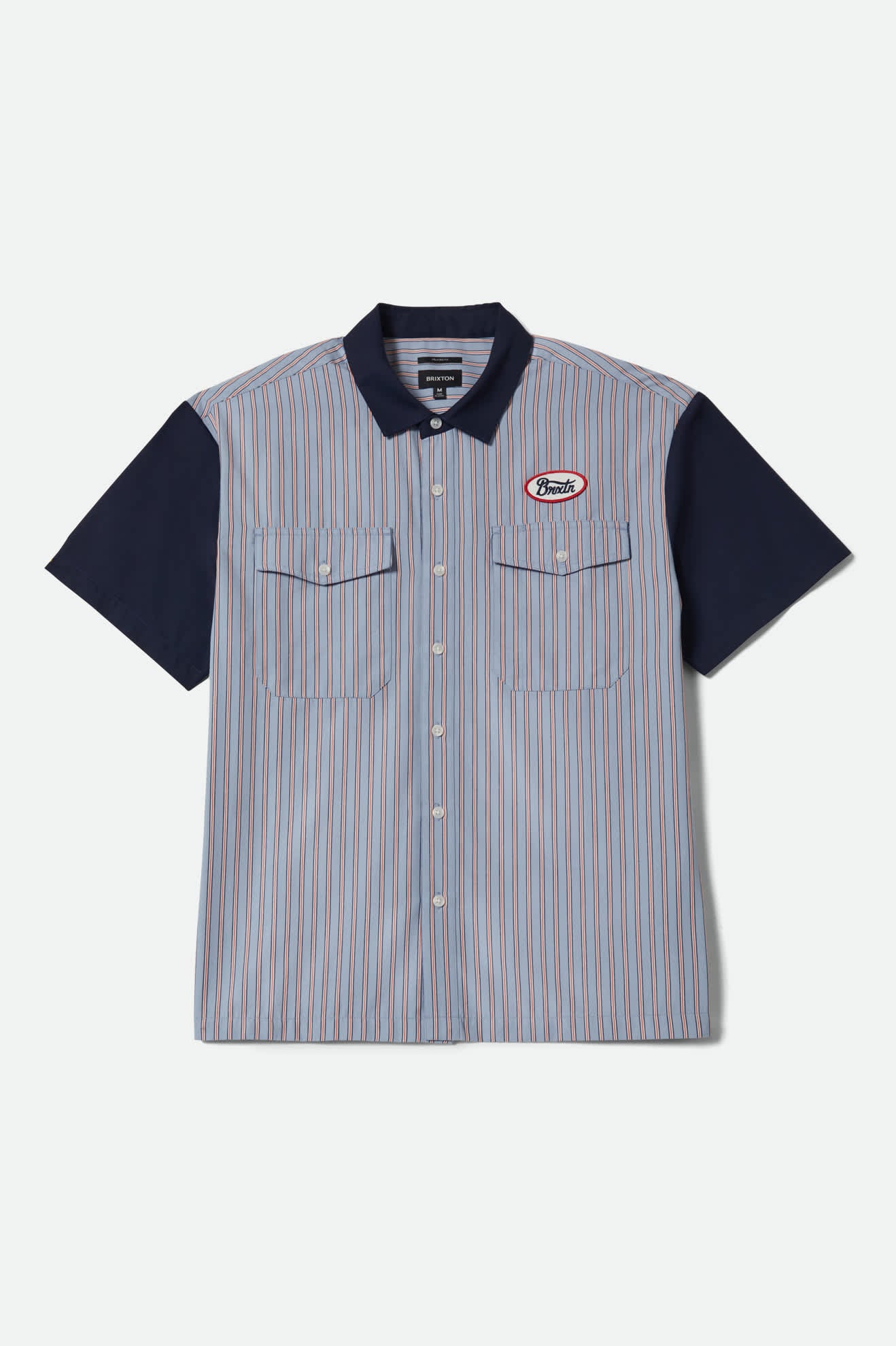 brixton-builders-olson-short-sleeve-hemd-blue-aura-stripe image 1