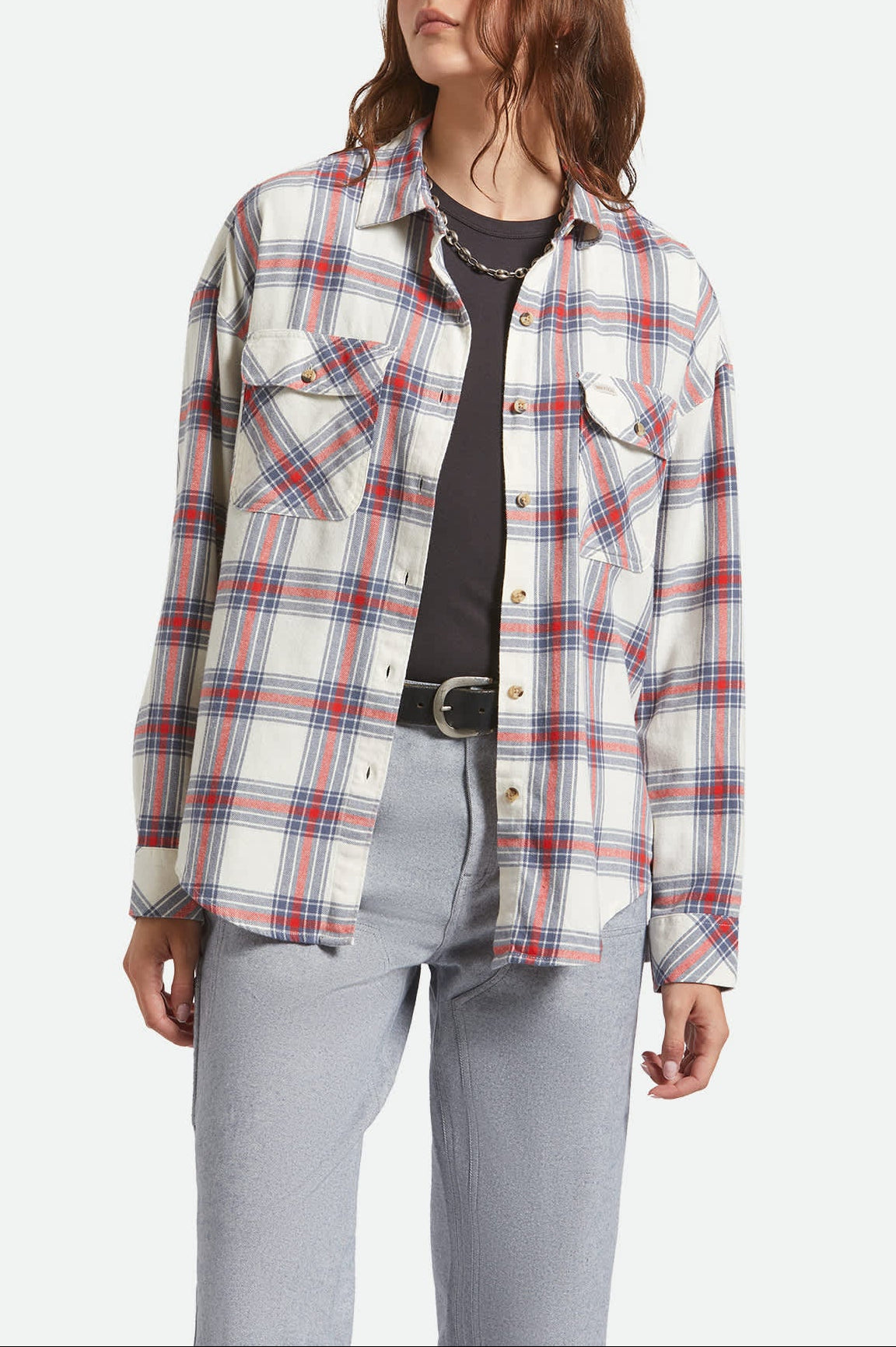 brixton-bowery-vintage-overshirt-damen-off-white-flanell image 2