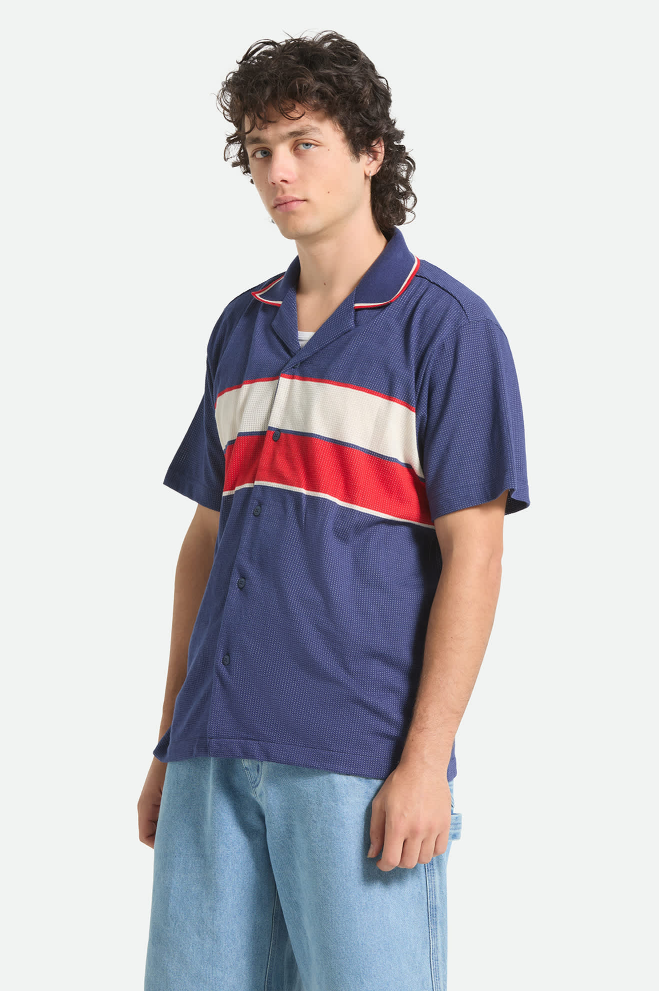 brixton-bunker-mesh-kurzarmhemd-washed-navy-streifen image 5