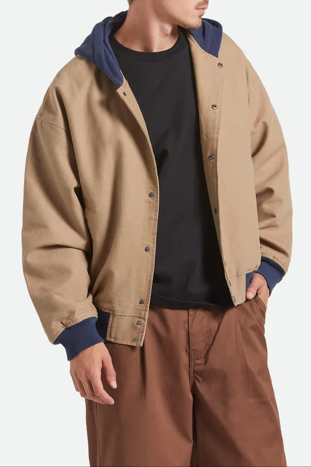 brixton-canvas-hooded-bomber-jacke-khaki-kapuze image 1