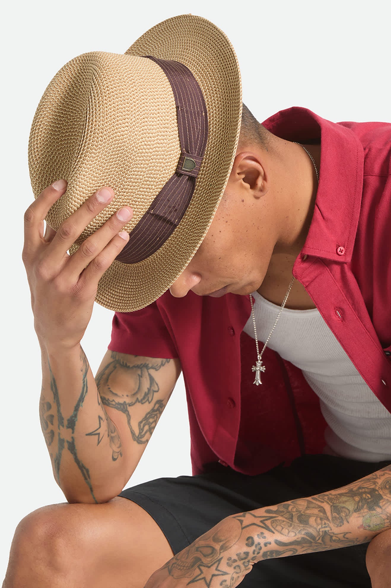 brixton-roma-fedora-strohhut-braun-packable image 5