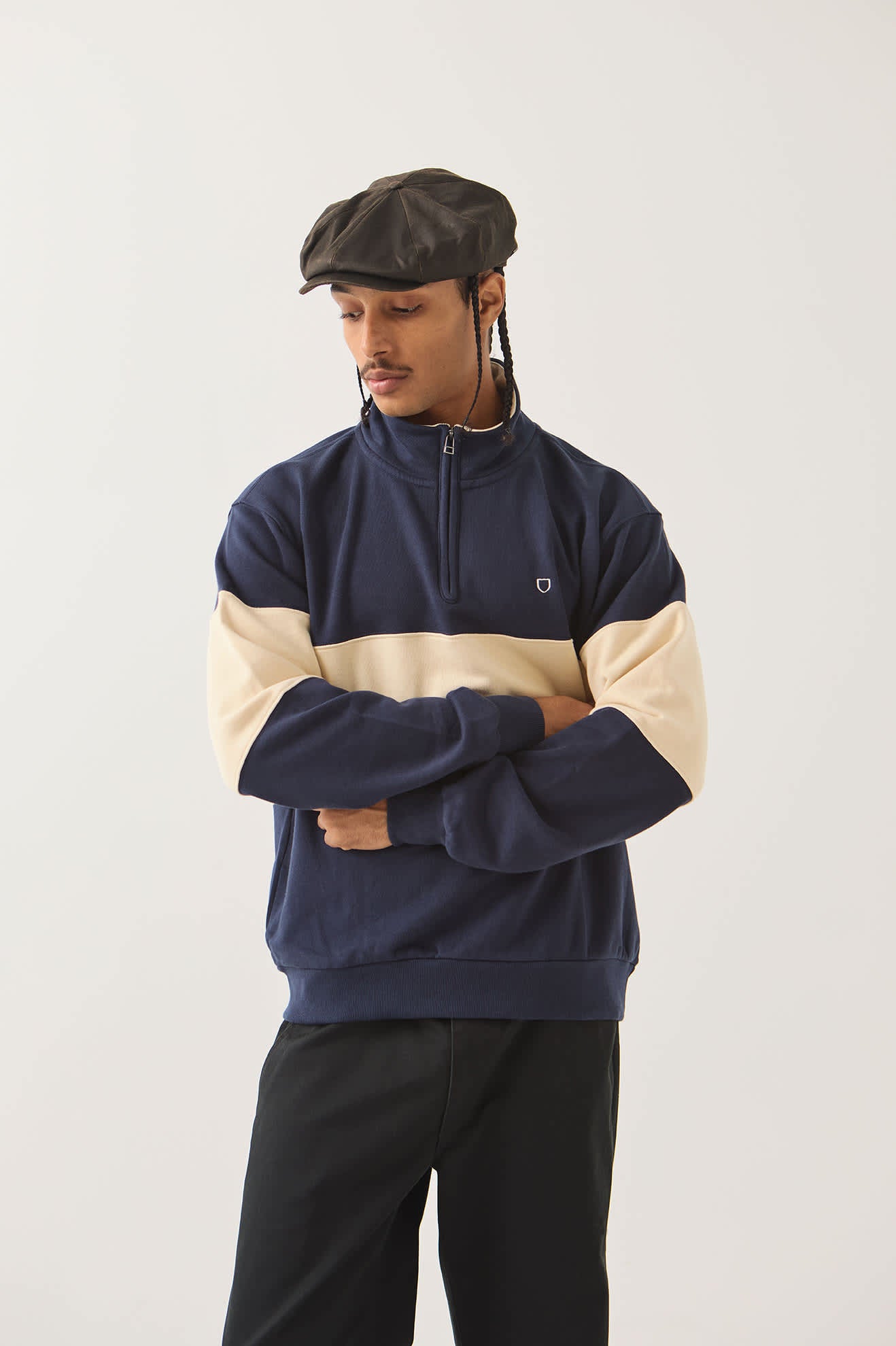 brixton-danville-quarter-zip-fleece-navy-whitecap-troyer-330gsm image 4