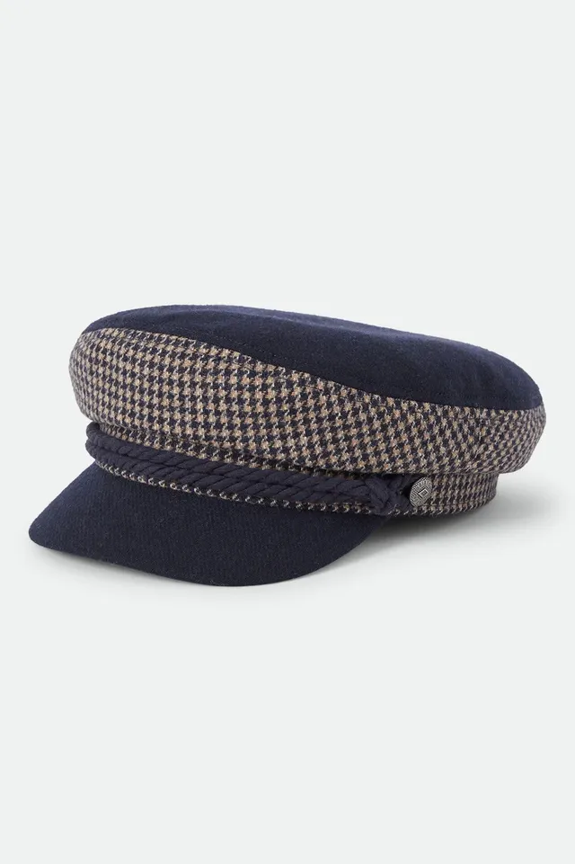 brixton-fiddler-fisherman-cap-navy-sand-houndstooth image 1