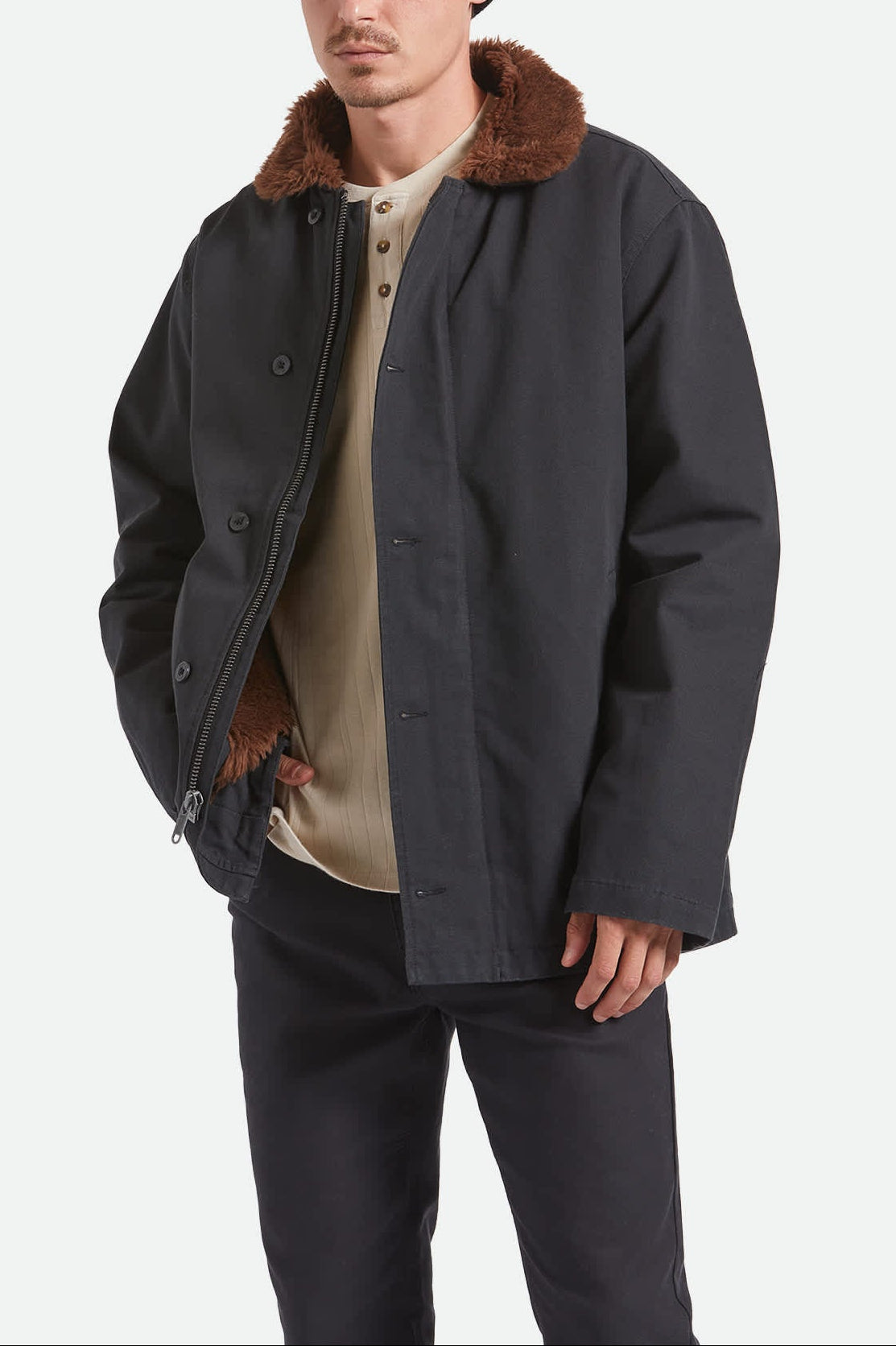 brixton-mast-jacket-jacke-schwarz-sherpa-gef-ttert image 2