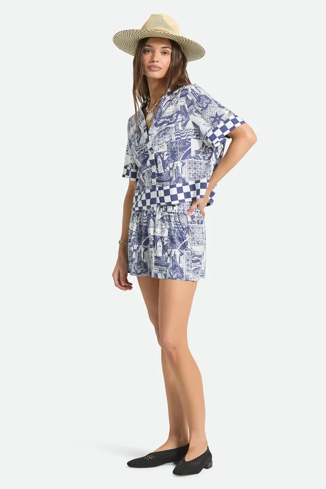 brixton-omar-kurzarm-hemd-navy-collage-viskose image 1