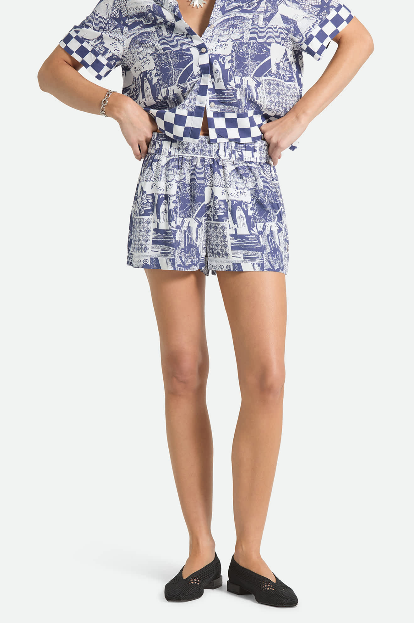 brixton-post-playa-e-waist-short-navy-white-collage-print image 5
