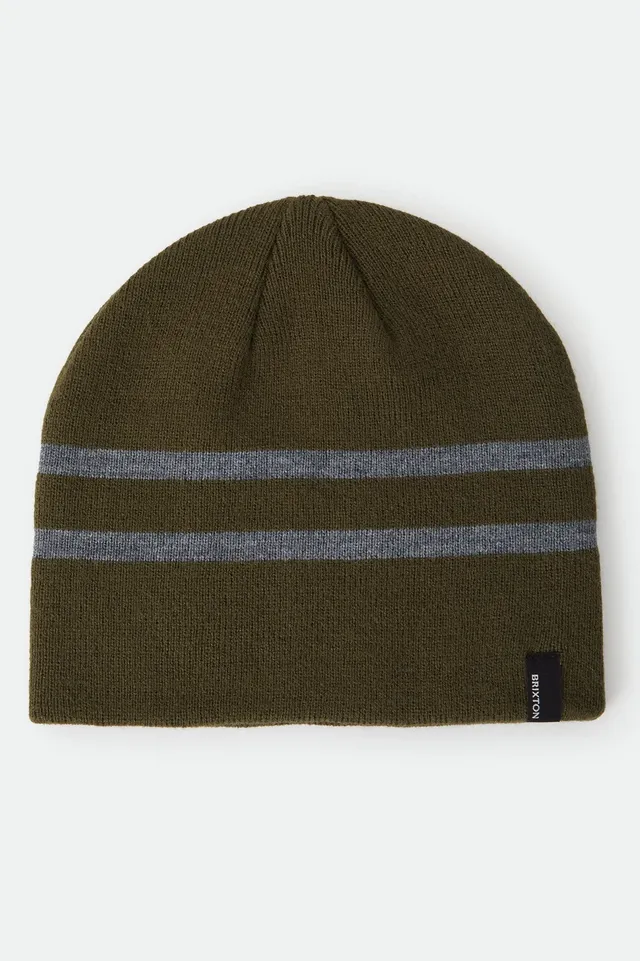 brixton-skully-beanie-dark-olive-heather-grey-stripe-acryl image 1
