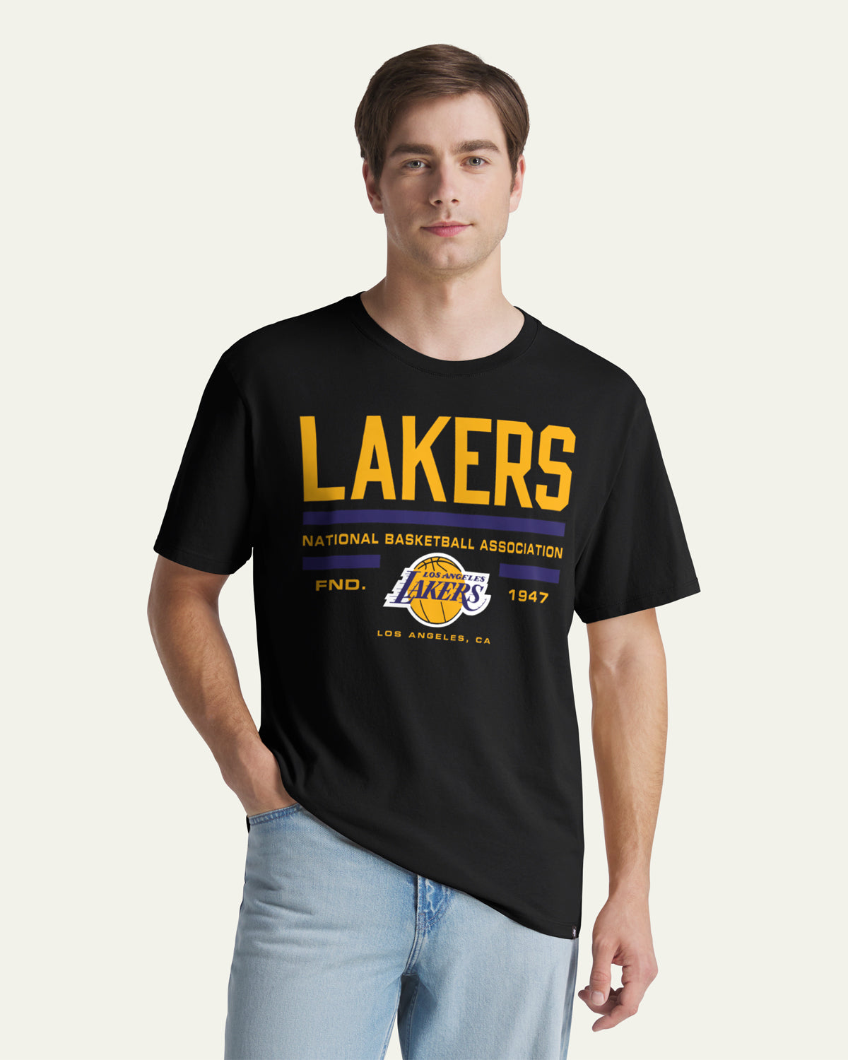 47-brand-foundation-tee-lakers-stack-block-t-shirt-schwarz-herren image 1