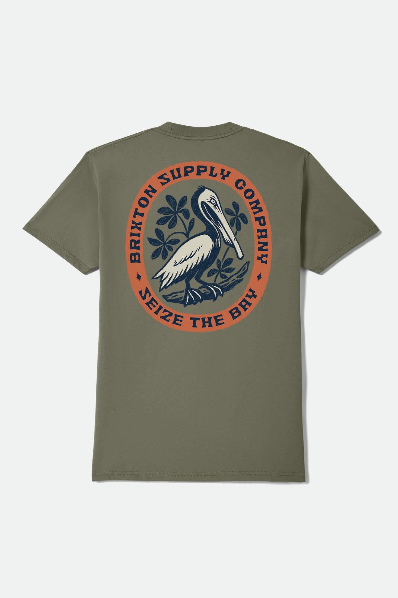 brixton-bay-t-shirt-olive-surplus-mit-print image 2