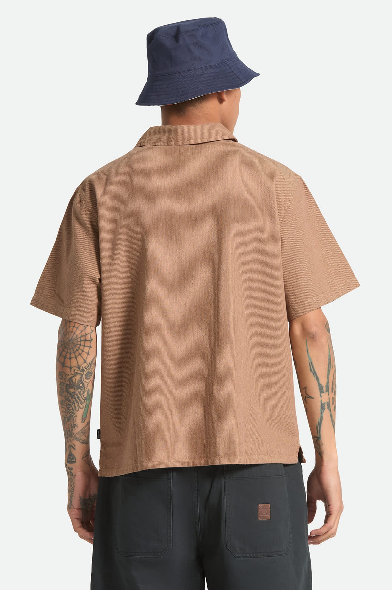 brixton-brakeman-kurzarmhemd-brown-tan-stripe-zip image 4