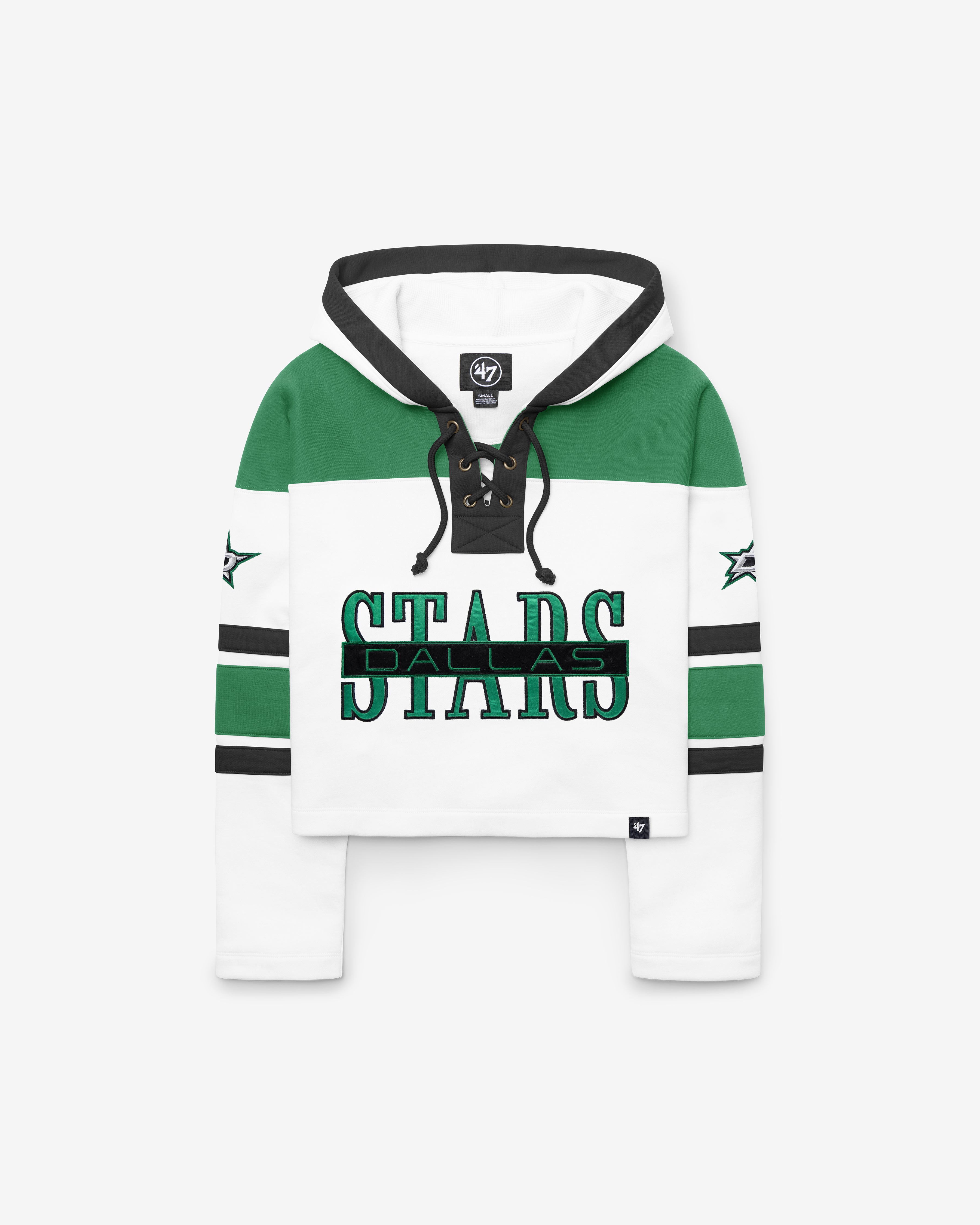 47-brand-dallas-stars-cut-thru-cropped-lacer-hoodie-white-wash-damen image 1