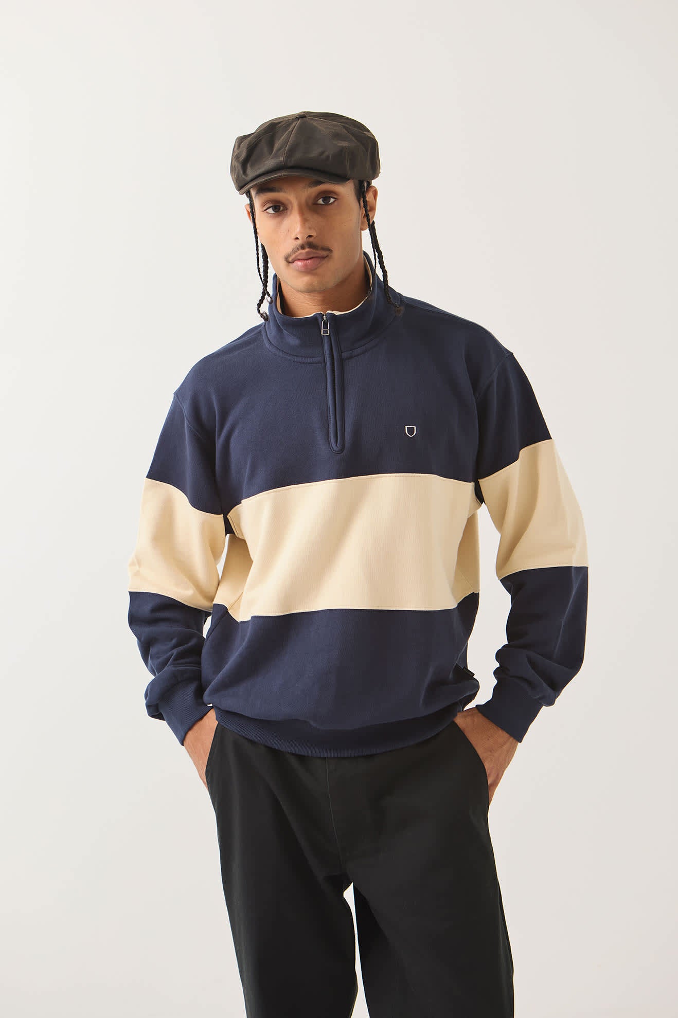 brixton-danville-quarter-zip-fleece-navy-whitecap-troyer-330gsm image 5