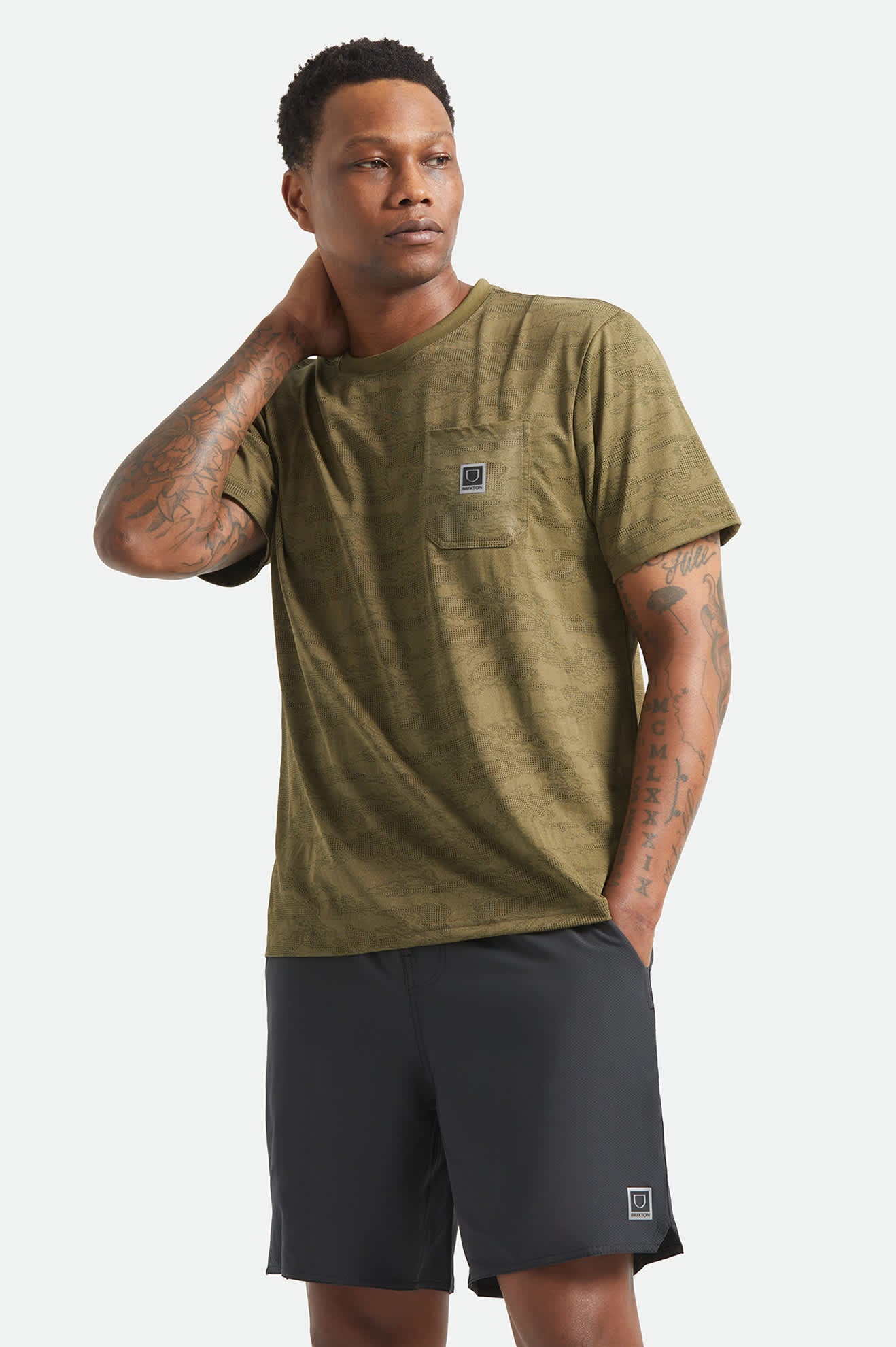 brixton-journey-pocket-t-shirt-olive-tiger-camo image 2