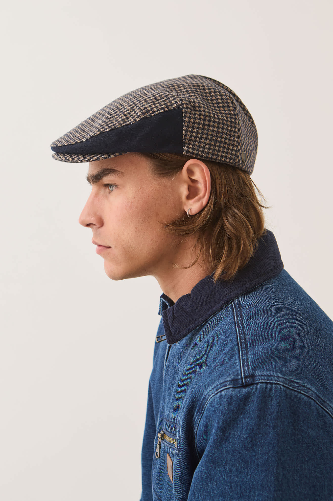 brixton-hooligan-flat-cap-navy-sand-houndstooth-schieberm-tze image 3