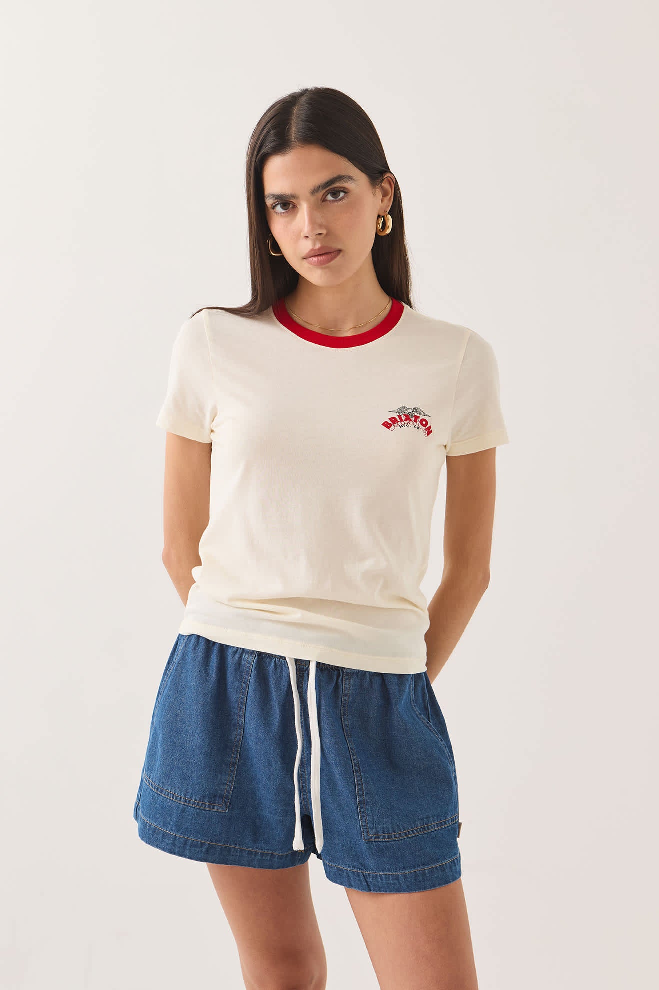 brixton-banner-slim-crew-t-shirt-off-white-baumwolle image 6