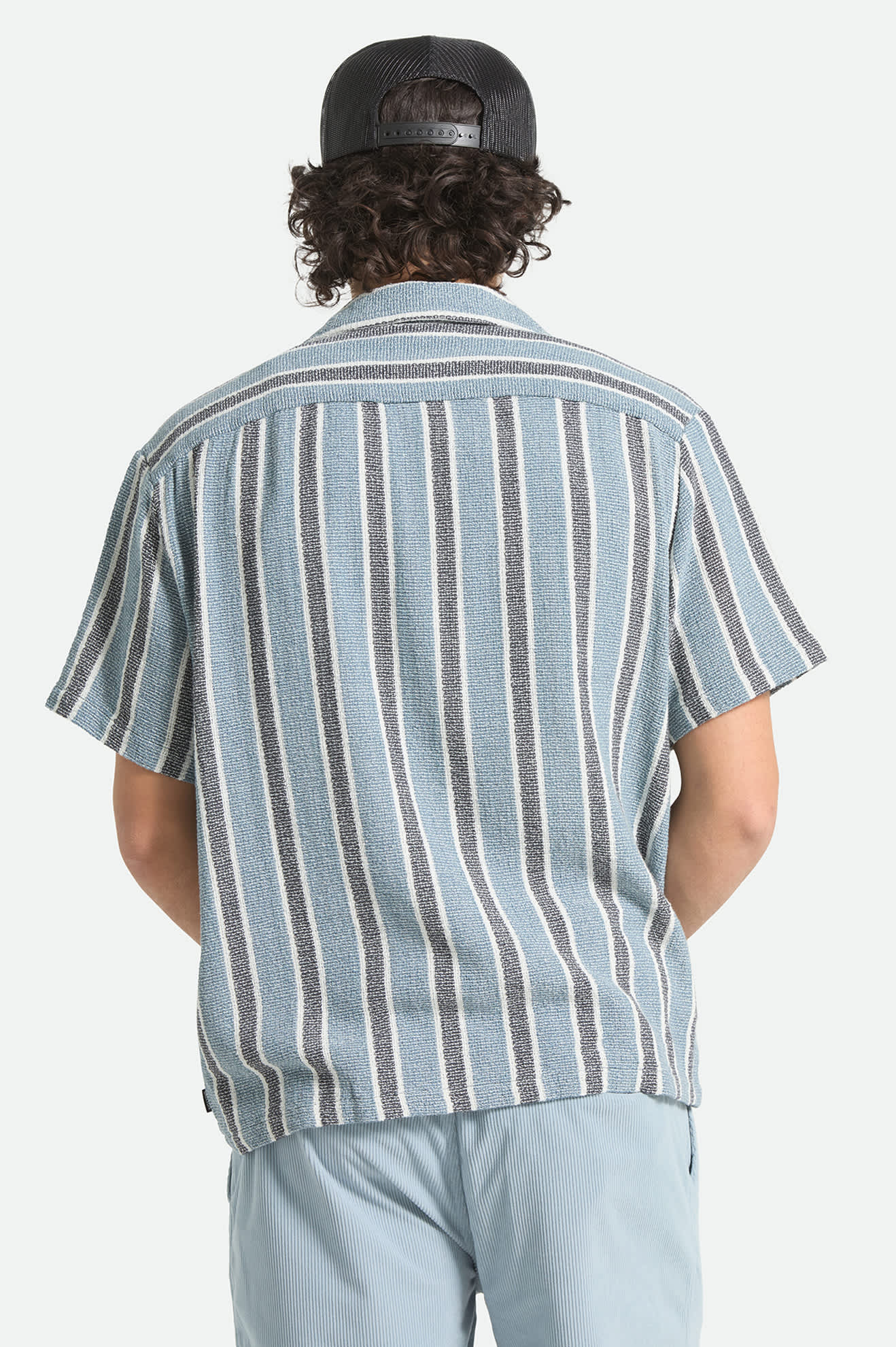 brixton-dexter-kurzarmhemd-black-dusty-blue-streifen image 3