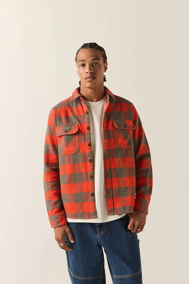 brixton-bowery-heavyweight-flanellhemd-washed-red-grey image 1