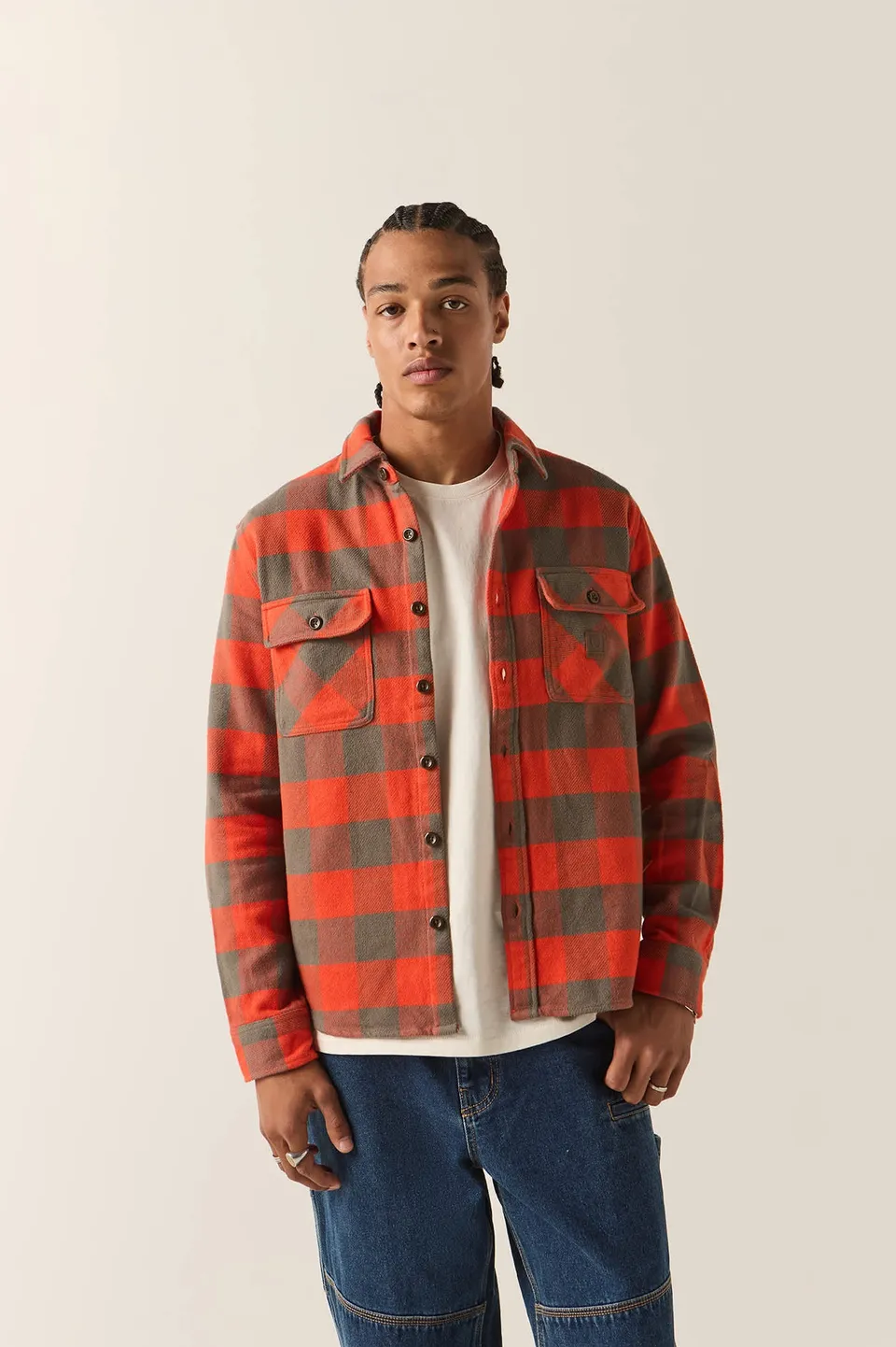 brixton-bowery-heavyweight-flanellhemd-washed-red-grey image 1