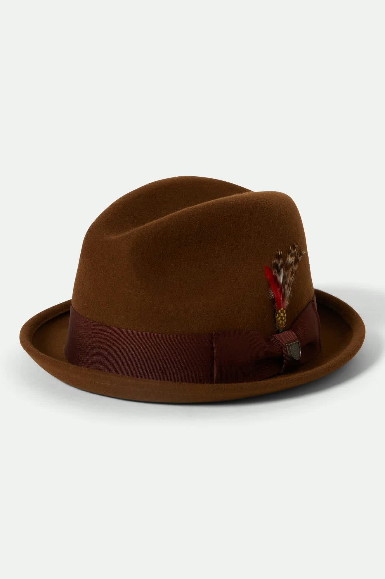 brixton-gain-fedora-hut-coffee-chestnut-filz-feder image 1