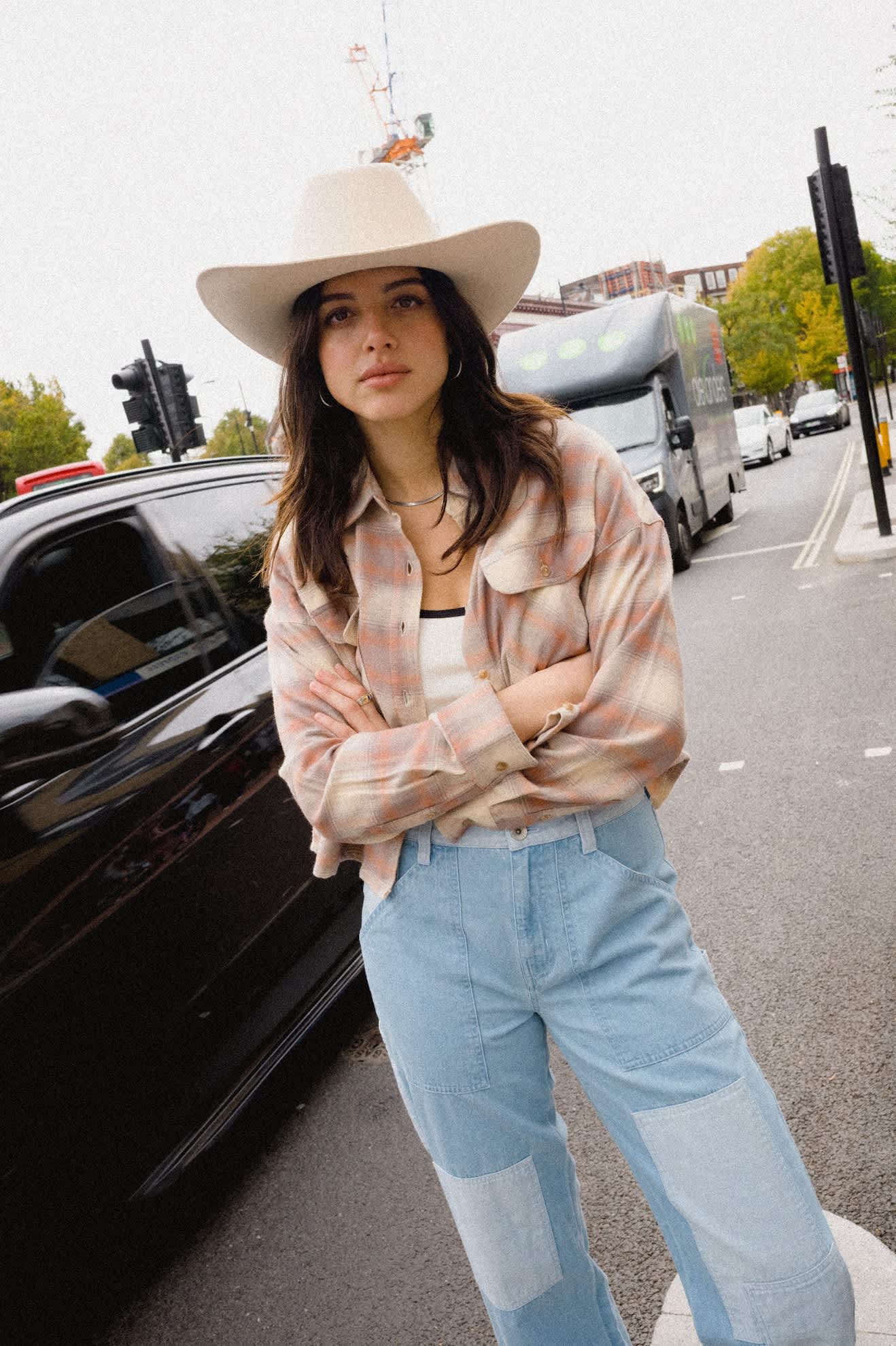brixton-bowery-crop-overshirt-damen-beige-karo image 3