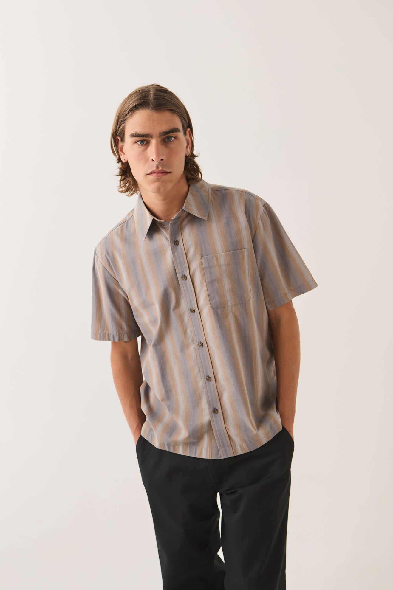 brixton-cru-shirt-herren-charcoal-shadow-stripe image 6