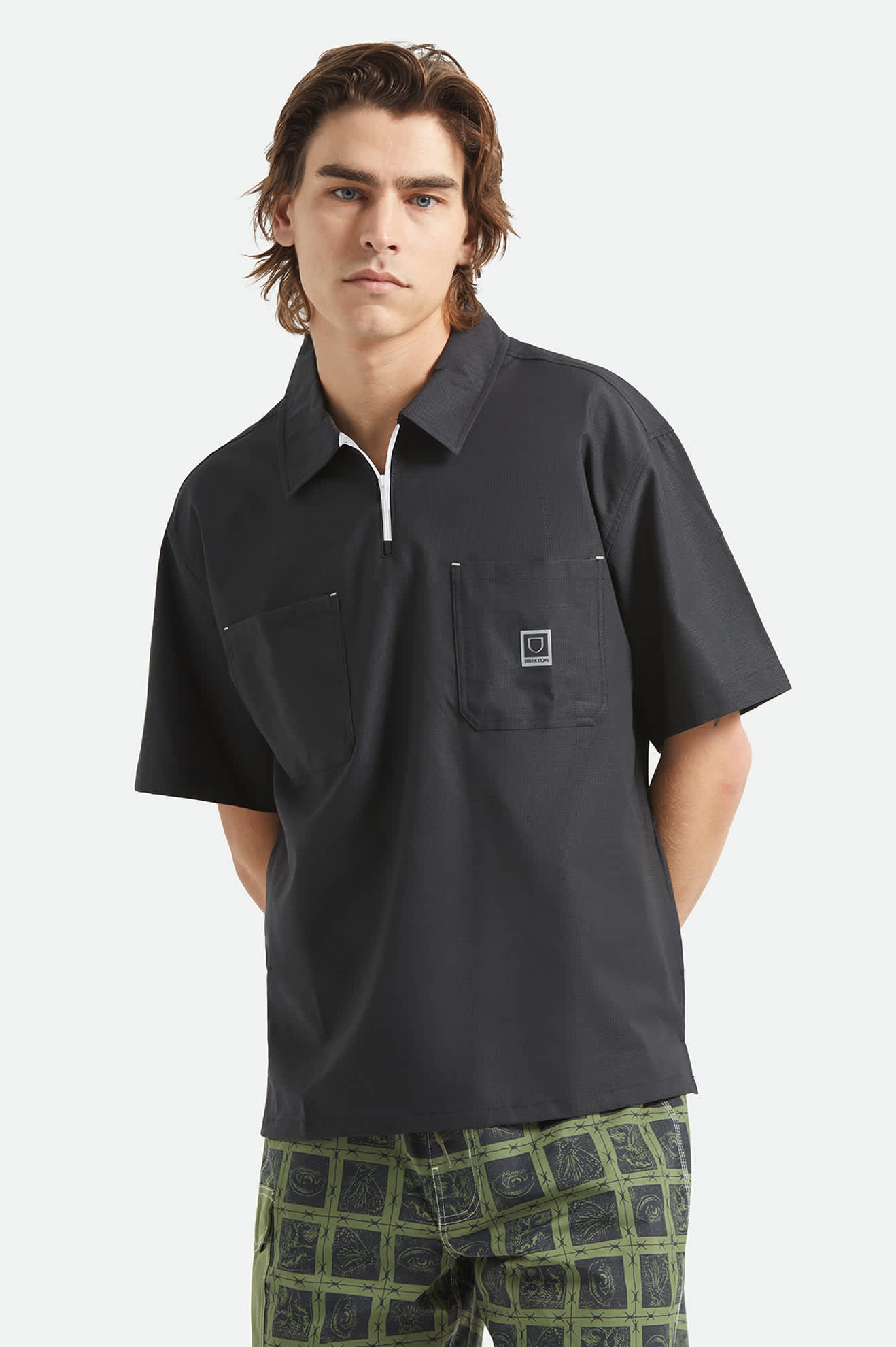brixton-journey-cropped-shirt-1-2-zip-schwarz-polyester image 2