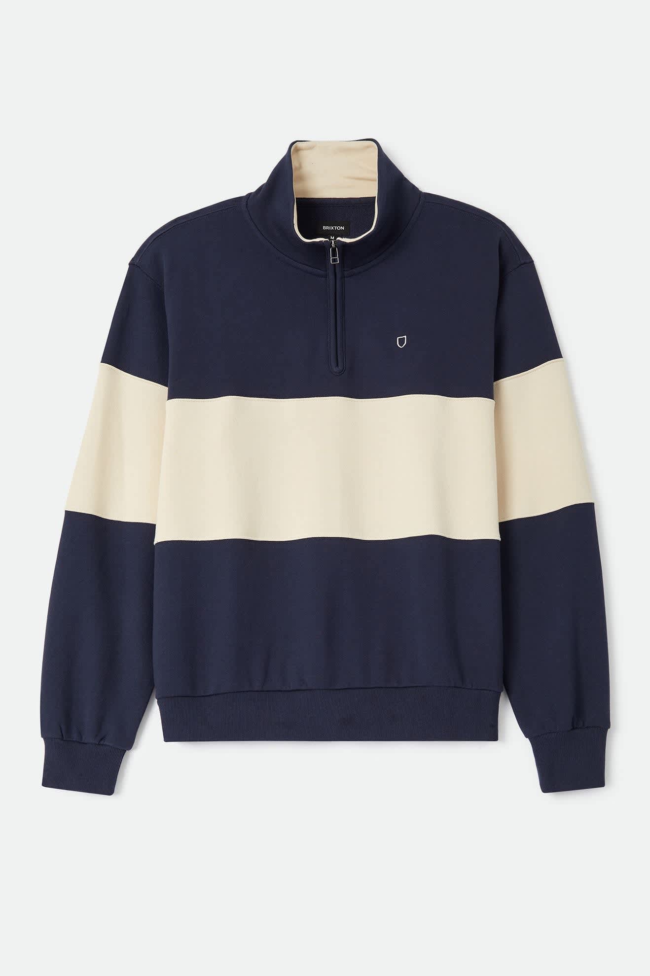 brixton-danville-quarter-zip-fleece-navy-whitecap-troyer-330gsm image 1