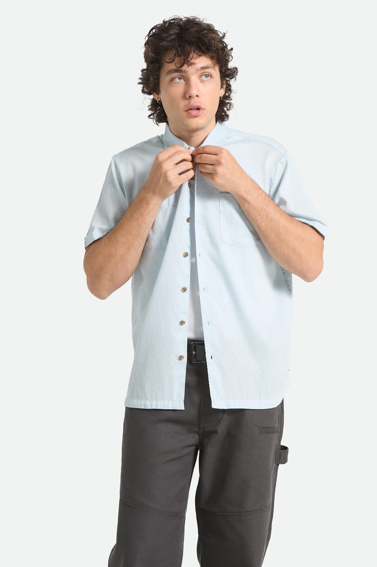 brixton-vintage-kurzarmhemd-blue-aura-baumwolle-jacquard image 2