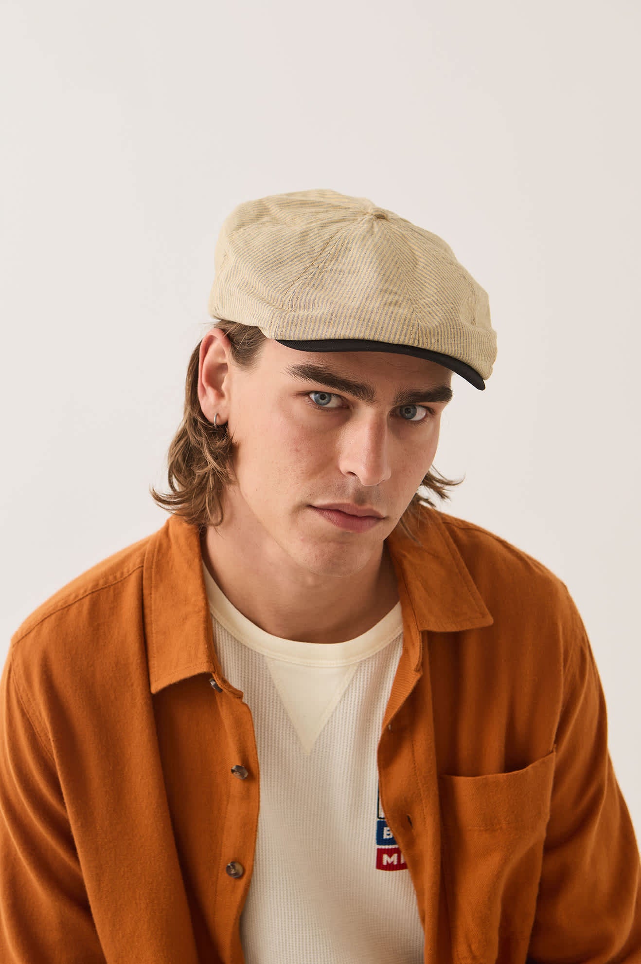 brixton-hooligan-flat-cap-khaki-stripe-washed-black-canvas image 2