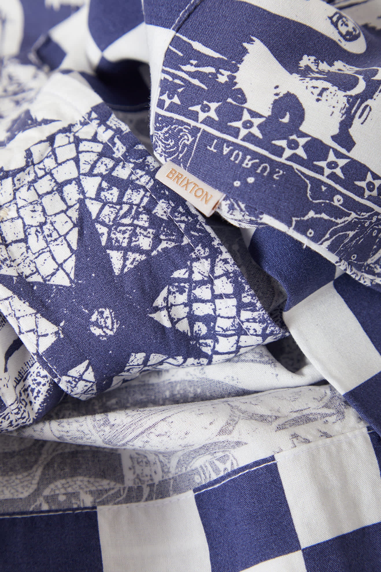 brixton-omar-kurzarm-hemd-navy-collage-viskose image 8